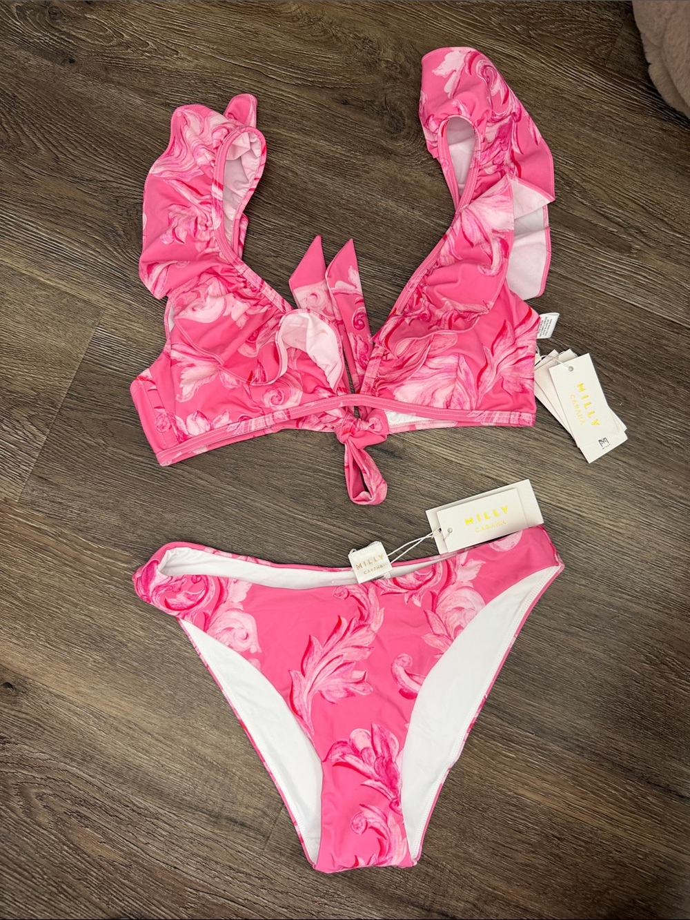 MILLY CABANA Canopee Abstract Ruffled Bikini SET | SIZE SMALL